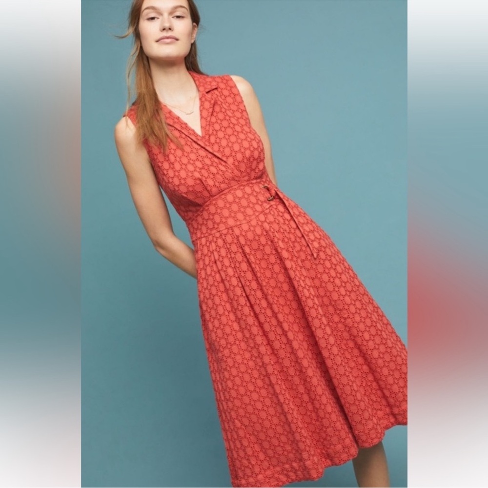 Anthropologie Elm Collared Cotton Eyelet Dress